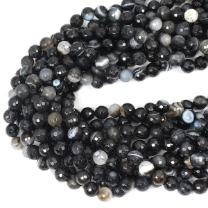 Agat pasiasty czarny kula fasetowana ok. 8mm 