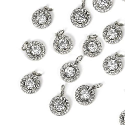 Zawieszka okrągła z cyrkoniami ok. 15x10mm [zawieszka, stal]