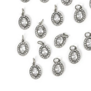 Zawieszka owalna z cyrkoniami ok. 15x8mm [zawieszka, stal]