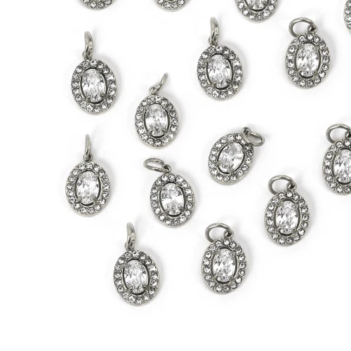 Zawieszka owalna z cyrkoniami ok. 15x8mm [zawieszka, stal]