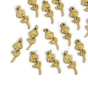 Zawieszka róża ok. 25x10mm [zawieszka, stal, kolor złoty PVD]