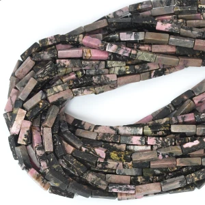 Rodonit różowo czarny prostopadłościan ok. 4x13mm