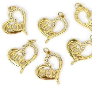Serce MOM z cyrkonią ok. 29x22mm [zawieszka, stal, kolor złoty PVD]