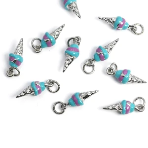 Lód rożek z niebiesko fioletową emalią ok. 19x6mm [zawieszka, stal]