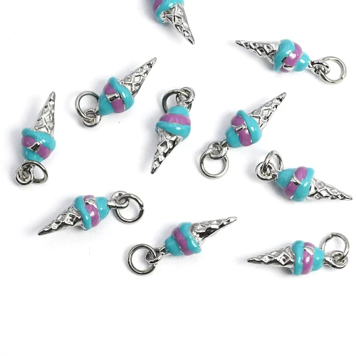 Lód rożek z niebiesko fioletową emalią ok. 19x6mm [zawieszka, stal]