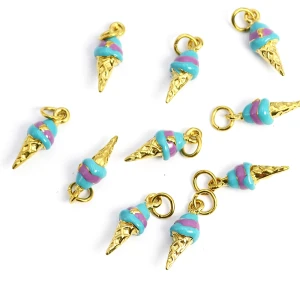 Lód rożek z niebiesko fioletową emalią ok. 19x6mm [zawieszka, stal, kolor złoty PVD]