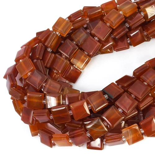 Agat karneol kwadrat z nacięciami do makramy ok. 10x10mm
