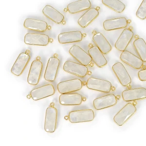 Kamień księżycowy prostokąt ok. 20x8mm [zawieszka, srebro pozłacane 925]