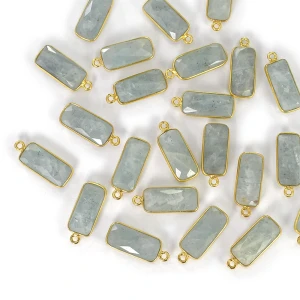Akwamaryn prostokąt ok. 20x8mm [zawieszka, srebro pozłacane 925]