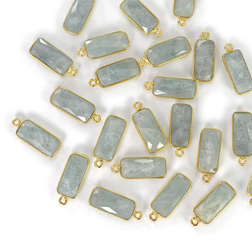 Akwamaryn prostokąt ok. 20x8mm [zawieszka, srebro pozłacane 925]