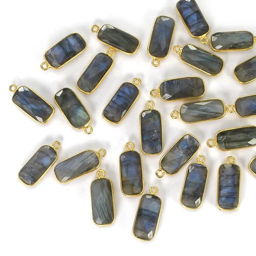 Labradoryt prostokąt ok. 20x8mm [zawieszka, srebro pozłacane 925]