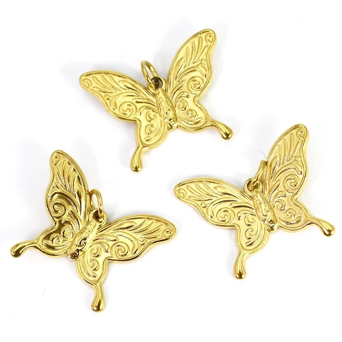 Motyl ok. 24x19mm [zawieszka, stal, kolor złoty PVD]
