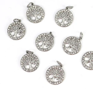 Drzewo życia z cyrkoniami ok. 18x12mm [zawieszka, stal]