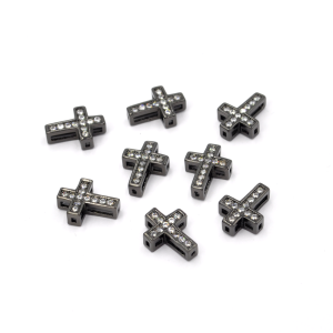 Krzyż czarny z cyrkoniami 13x10mm [przekładka, metal]