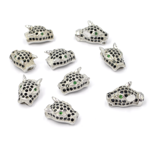 Głowa tygrysa srebrna z cyrkoniami 15x10x8mm [przekładka, metal]