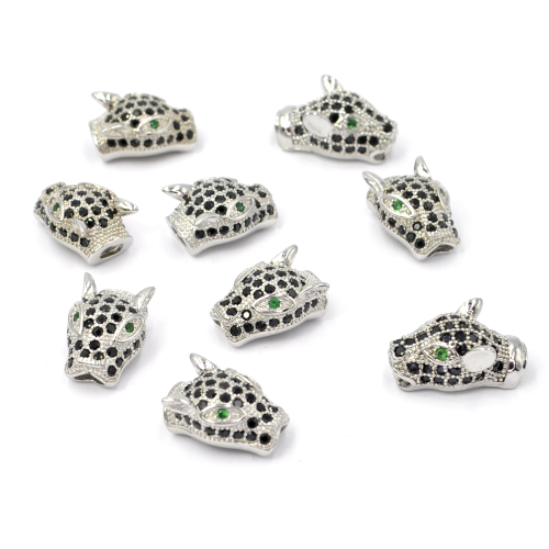 Głowa tygrysa srebrna z cyrkoniami 15x10x8mm [przekładka, metal]