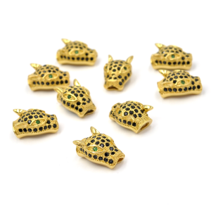 Głowa tygrysa złota z cyrkoniami 15x10x8mm [przekładka, metal]