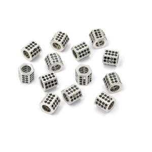 Walec sześciokątny srebrny z cyrkoniami 8x8mm [przekładka, metal]