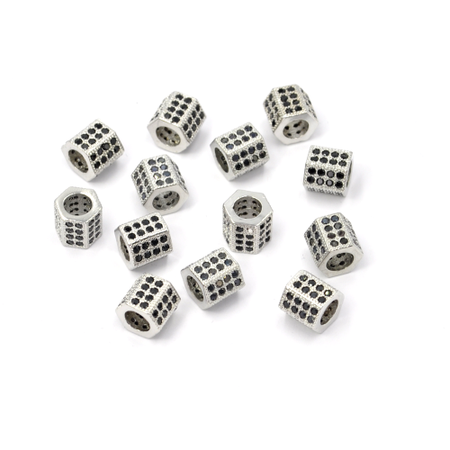 Walec sześciokątny srebrny z cyrkoniami 8x8mm [przekładka, metal]