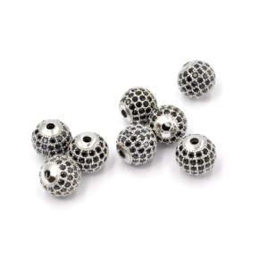 Kula srebrna z cyrkoniami czarnymi 10mm [przekładka, metal]