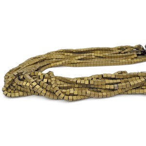 Hematyt jasne złoto matowa kostka 4x4mm [sznur 40cm]