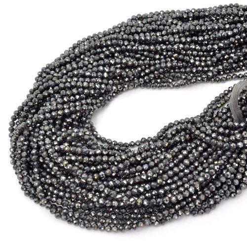 Spinel grafitowy kula fasetowana ok. 3mm [sznur 31 cm]