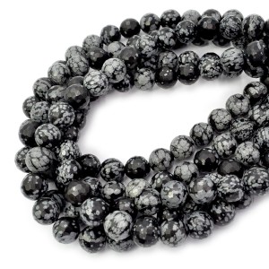 Obsydian śnieżny kula matowa fasetowana ok. 12mm [sznur 38cm]