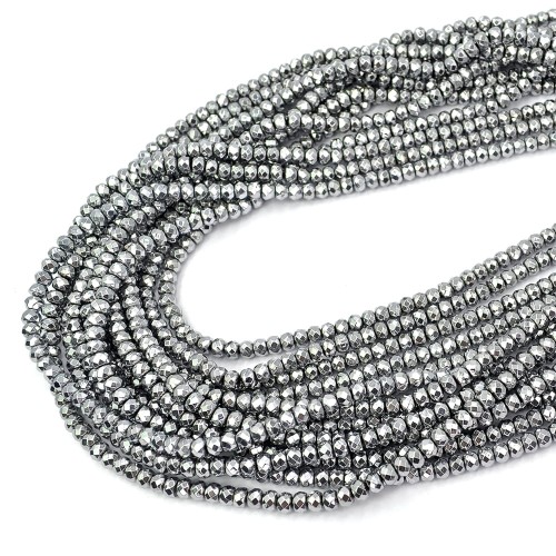 Hematyt srebrny oponka fasetowana ok. 4x2,5/3mm [sznur 39cm]