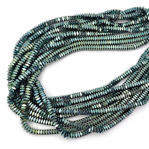 Hematyt niebiesko zielony poduszki ok. 4x2mm [sznur 40cm]