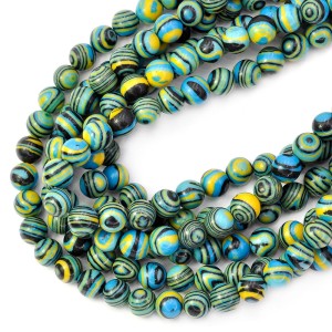 Zebra kamień syntetyczny niebiesko żółty kula gładka ok. 8mm