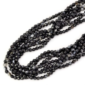 Agat pasiasty czarny kula fasetowana ok. 4mm