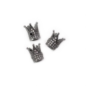 Korona czarna z białymi cyrkoniami 12x8mm [przekładka, metal]