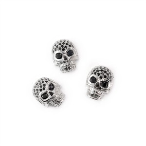 Czaszka srebrna z czarnymi cyrkoniami 13x10x7mm [przekładka, metal]