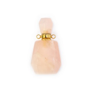 Kwarc różowy perfumetka ok. 36x20mm [zawieszka, metal, kolor złoty]