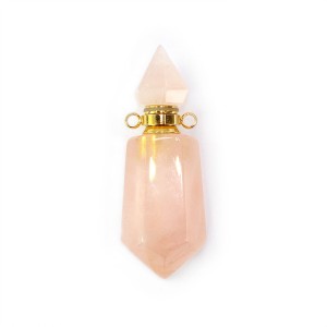 Kwarc różowy perfumetka ok. 42x15mm [zawieszka, metal, kolor złoty] 