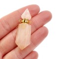 Kwarc różowy perfumetka ok. 42x15mm [zawieszka, metal, kolor złoty]