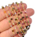 Turmalin mix kula fasetowana ok. 3mm [łańcuszek, srebro pozłacane 925]