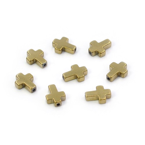 Krzyż jasne złoto mat ok. 6x8mm [przekładka, hematyt]