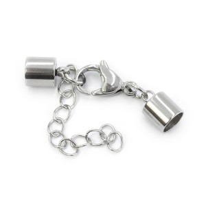 Zestaw do wklejania rzemienia ok. 7mm [stal szlachetna, kolor srebrny] 