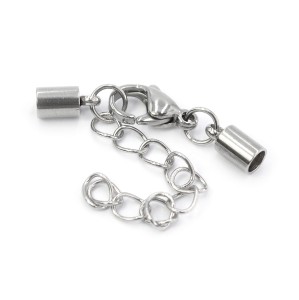 Zestaw do wklejania rzemienia ok. 4mm [stal szlachetna, kolor srebrny]