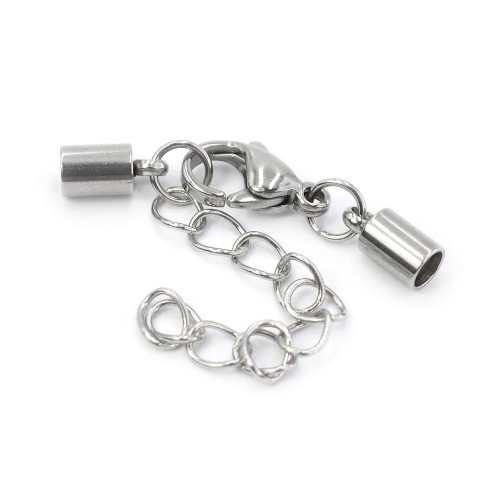 Zestaw do wklejania rzemienia ok. 4mm [stal szlachetna, kolor srebrny