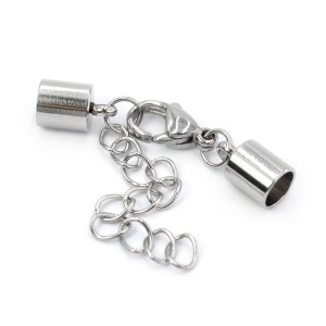 Zestaw do wklejania rzemienia ok. 6mm [stal szlachetna, kolor srebrny] 