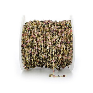Turmalin mix kula fasetowana ok. 3mm [łańcuszek, srebro pozłacane 925] 