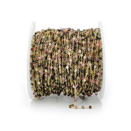 Turmalin mix kula fasetowana ok. 3mm [łańcuszek, srebro pozłacane 925]