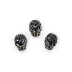 Czaszka czarna z czarnymi cyrkoniami 13x10x7mm [przekładka, metal]