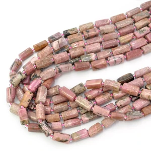 Rodonit różowo czarny walec ok. 9-13x5-8mm 
