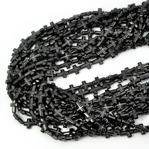 Hematyt czarny wypukły krzyż ok. 8x10mm