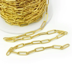 Łańcuszek owal fakturowany ok. 12x4mm [stal szlachetna, kolor złoty PVD, 0,5m]