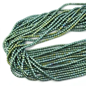 Hematyt zielono złoto niebieski walec ok. 3x3mm