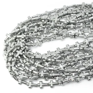 Hematyt srebrny wypukły krzyż ok. 14x10mm